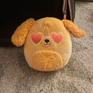 Squishmallows Yellow Dog Toy with Pink Heart Eyes